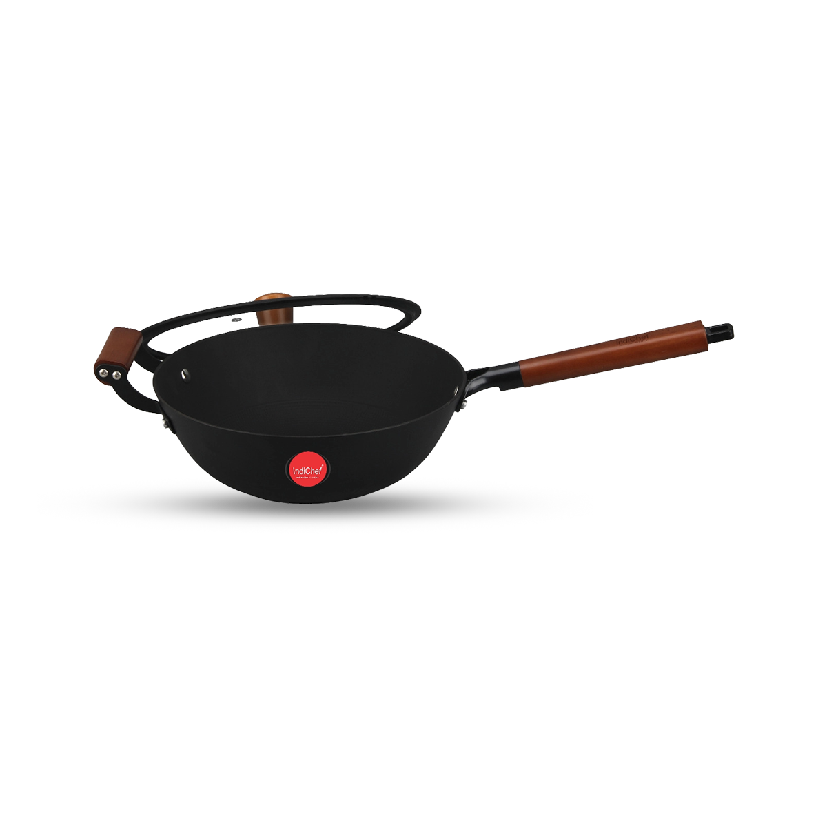 IndiChef Cast Iron Deep Wok With Cover | Induction Friendly
