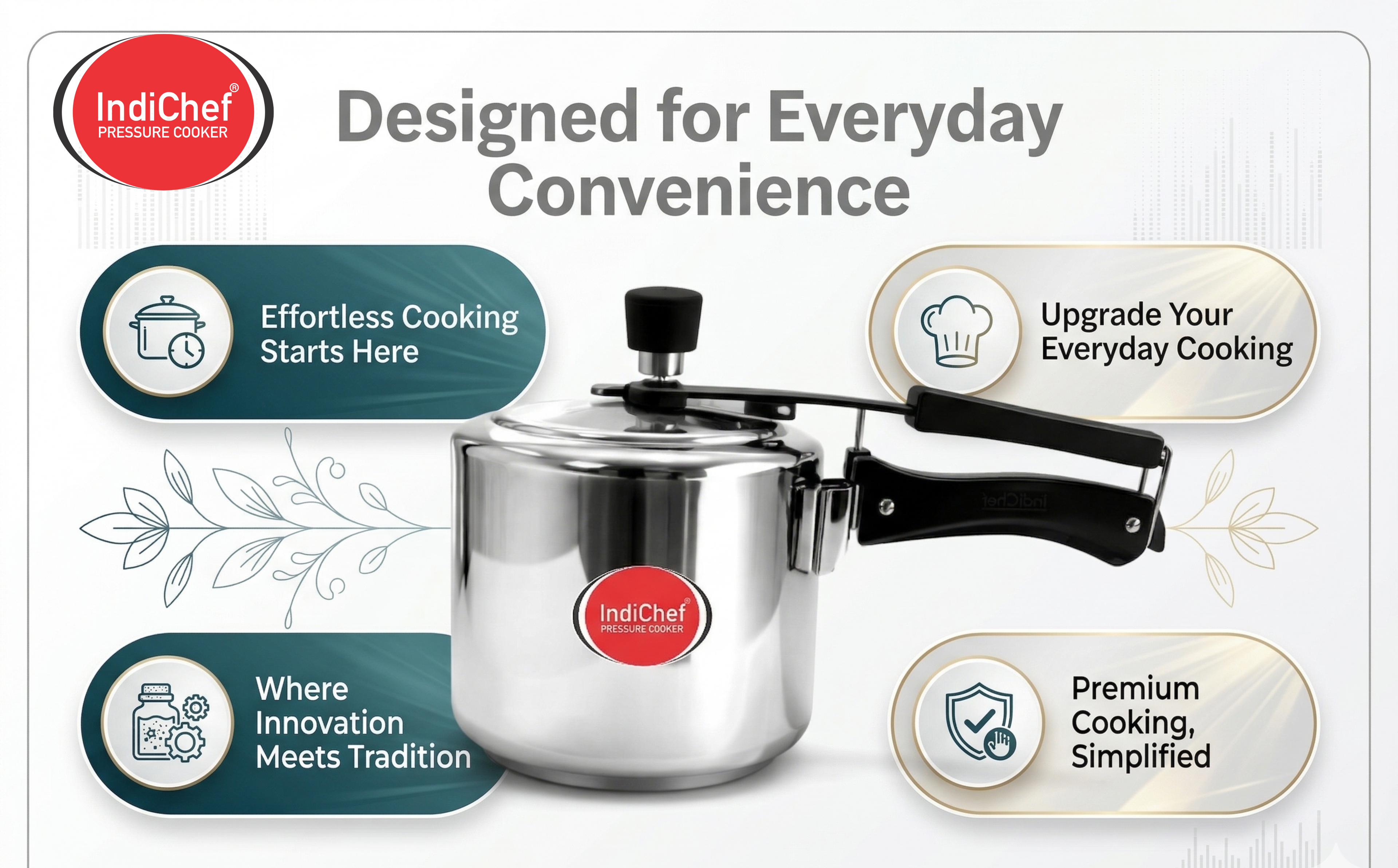 IndiChef Triply Steel Plain Pressure Cooker | Induction Friendly