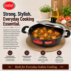 IndiChef Hard Anodised Kadhai with Lid | Induction Friendly