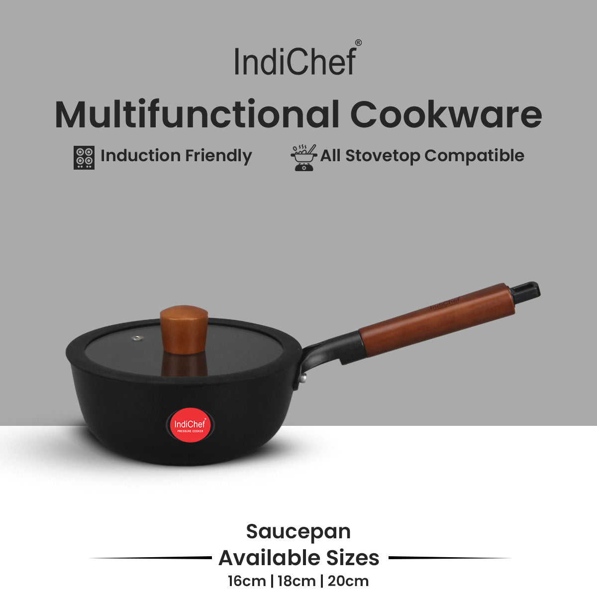IndiChef Cast Iron Sauce Pan with Cover | Induction Friendly