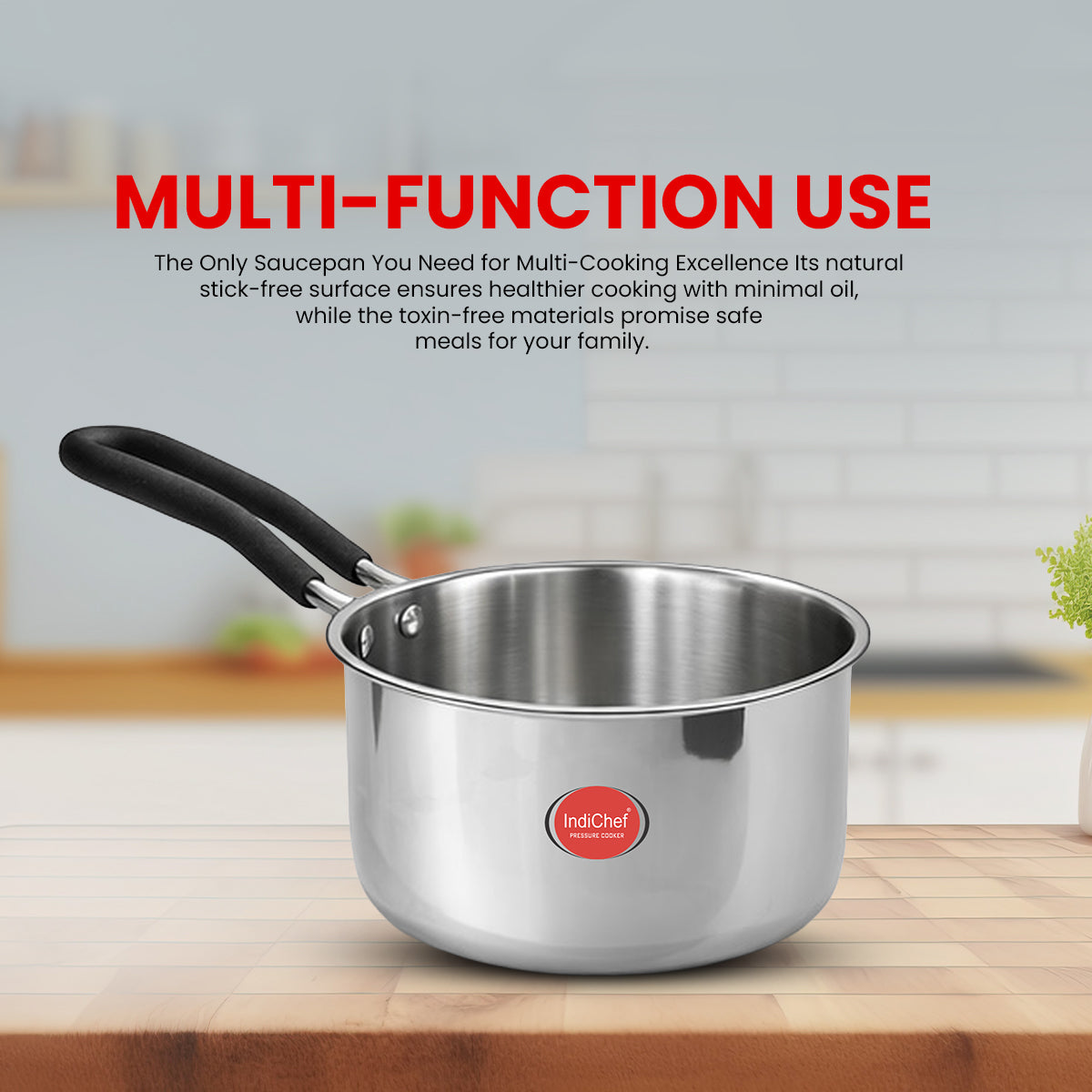 Indichef Triply Steel Saucepan with Lid | Induction Friendly