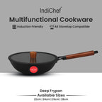 IndiChef Cast Iron Deep Frying Pan with Cover | Induction Friendly