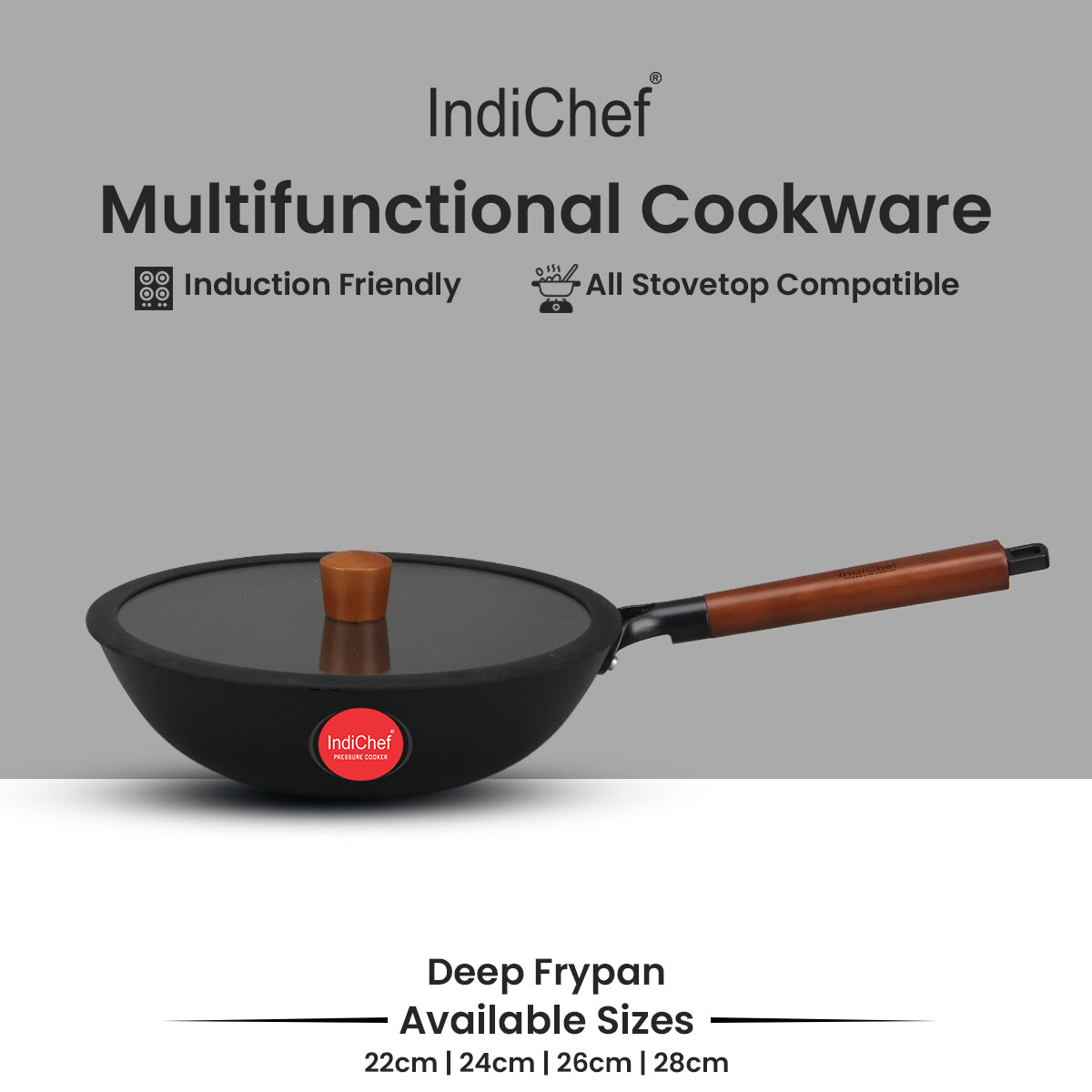 IndiChef Cast Iron Deep Frying Pan with Cover | Induction Friendly