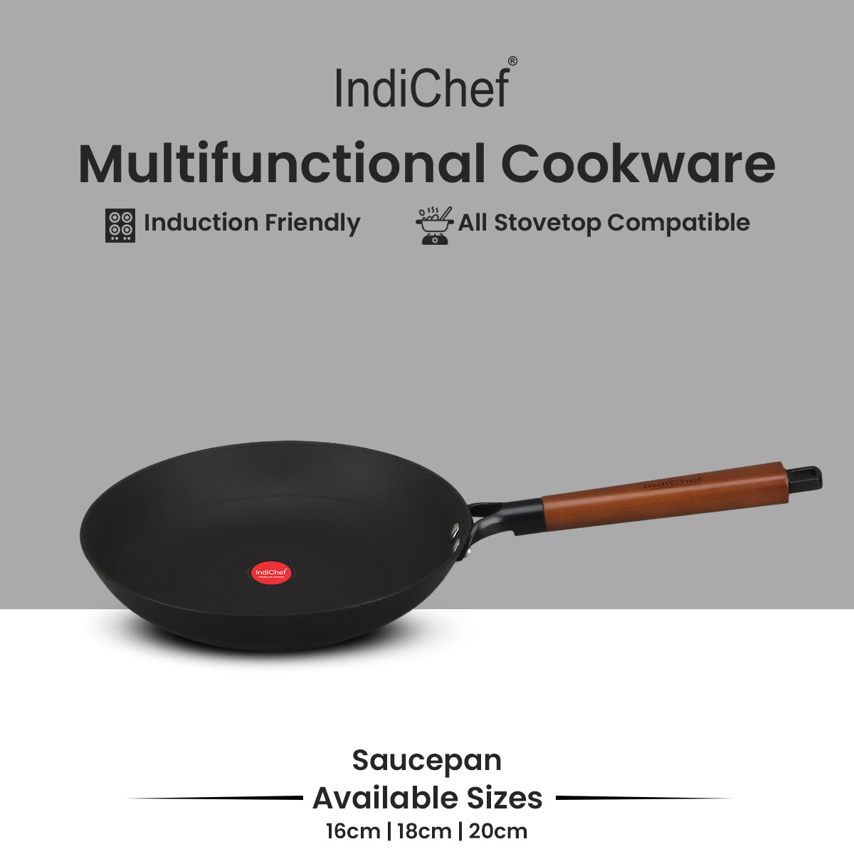 IndiChef Cast Iron Frying Pan with glass lid | Induction Friendly
