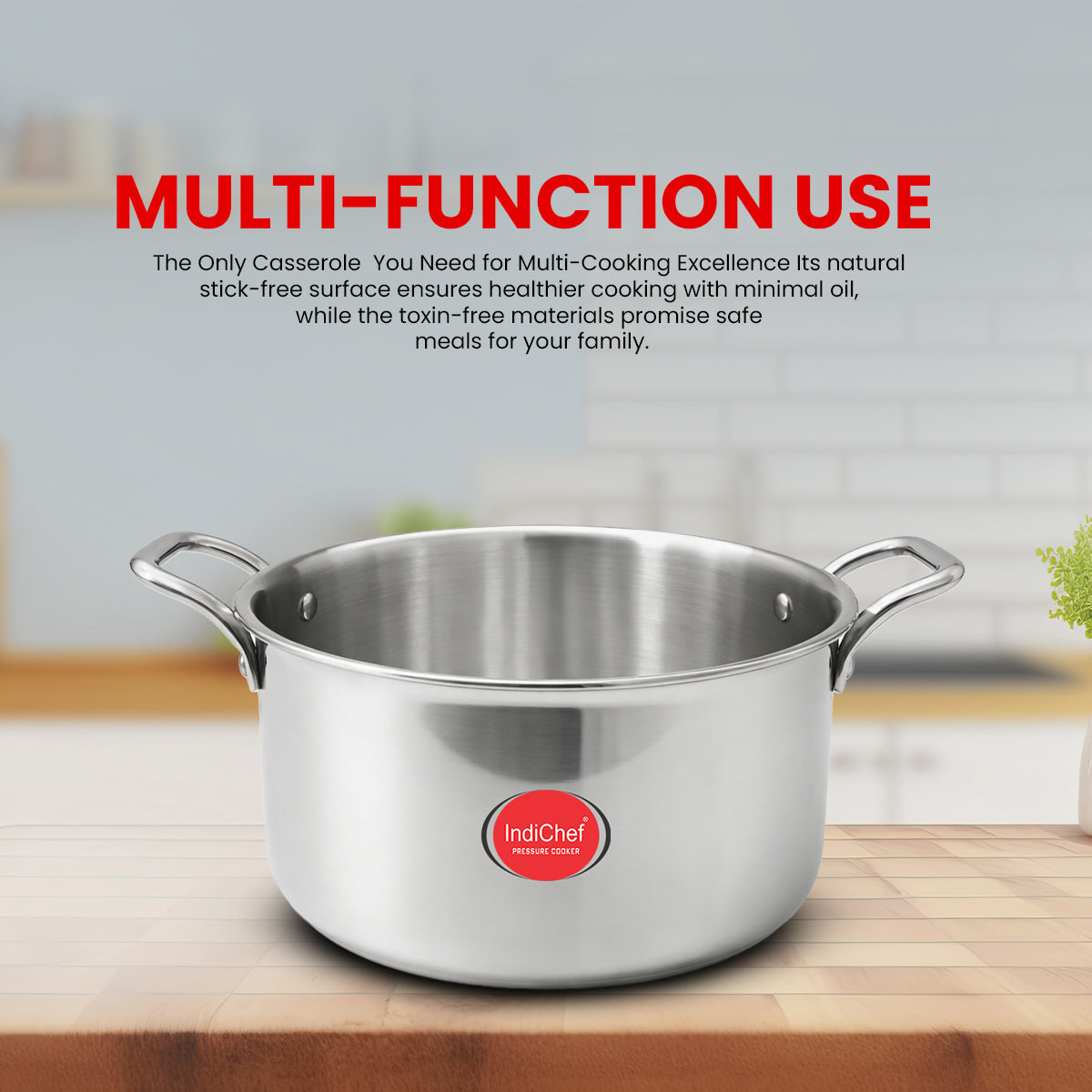 IndiChef Tri-Ply Steel Casserole | Induction Friendly