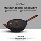 IndiChef Cast Iron Deep Wok With Cover | Induction Friendly