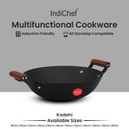 IndiChef Cast Iron Kadahi Cooking Pan with Lid | Induction Friendly