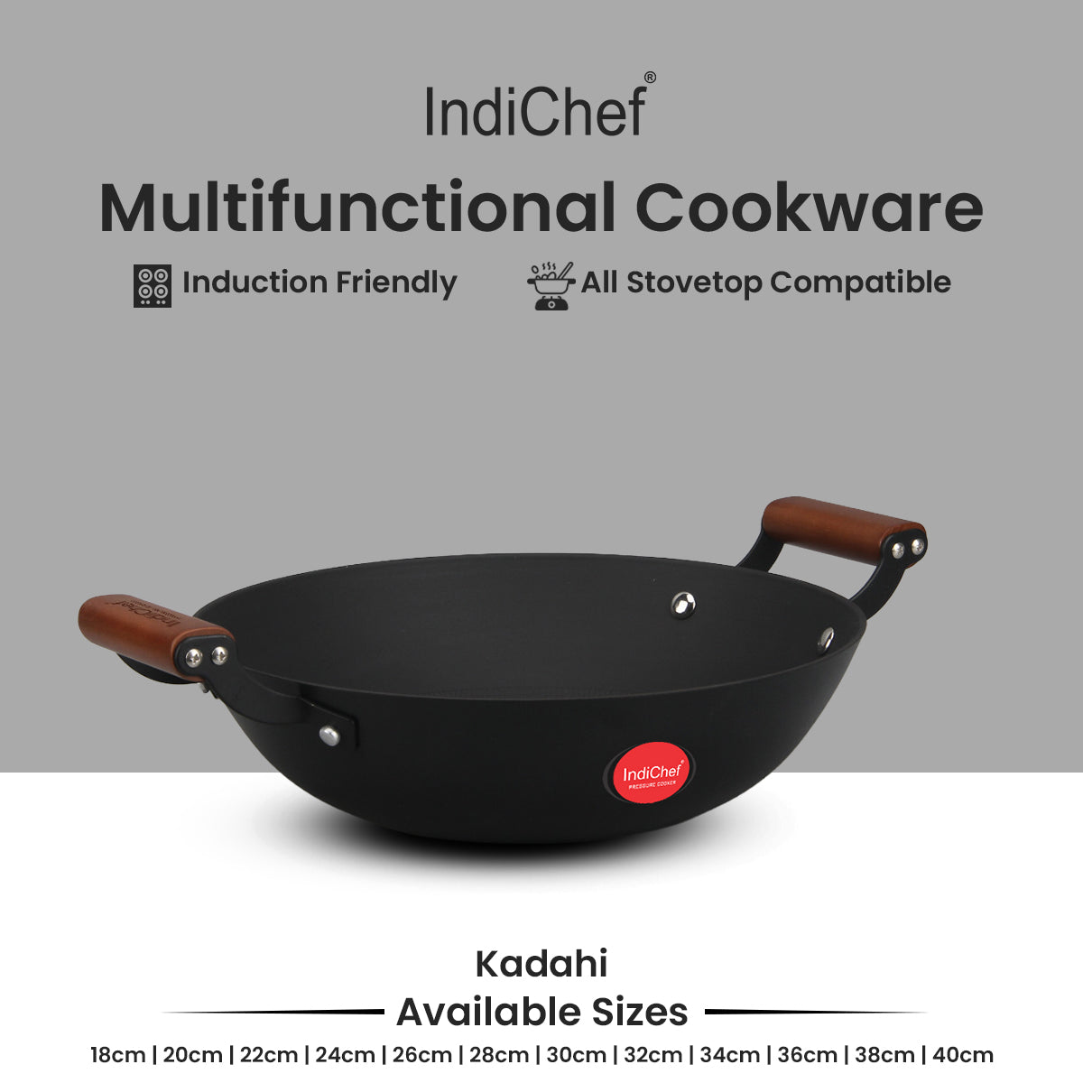 IndiChef Cast Iron Kadahi Cooking Pan with Lid | Induction Friendly
