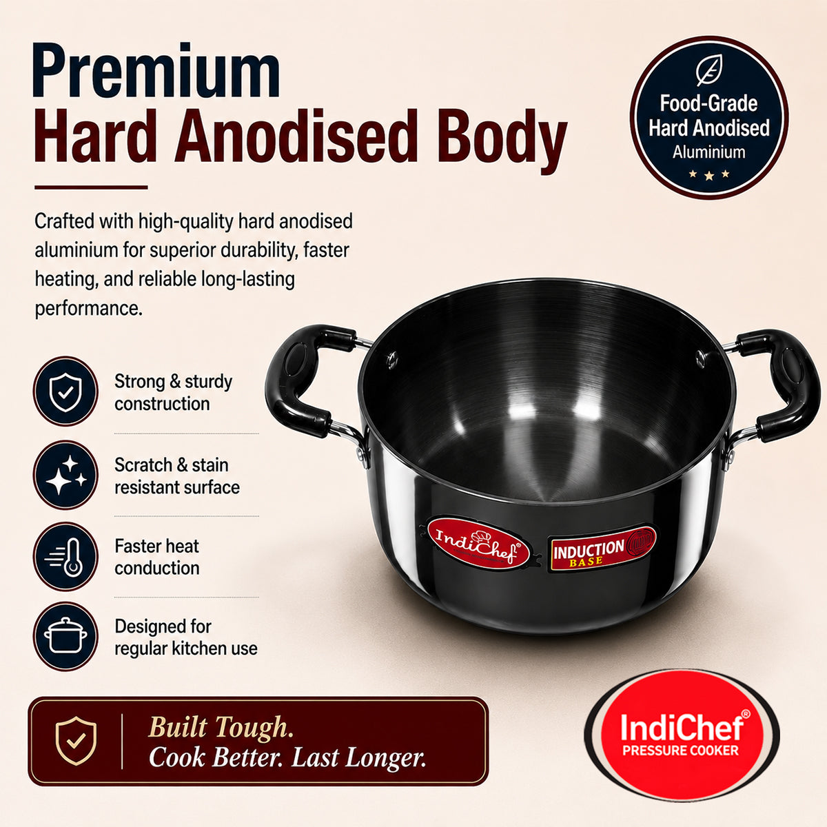 IndiChef Hard Anodised casserole with Lid | Induction Friendly