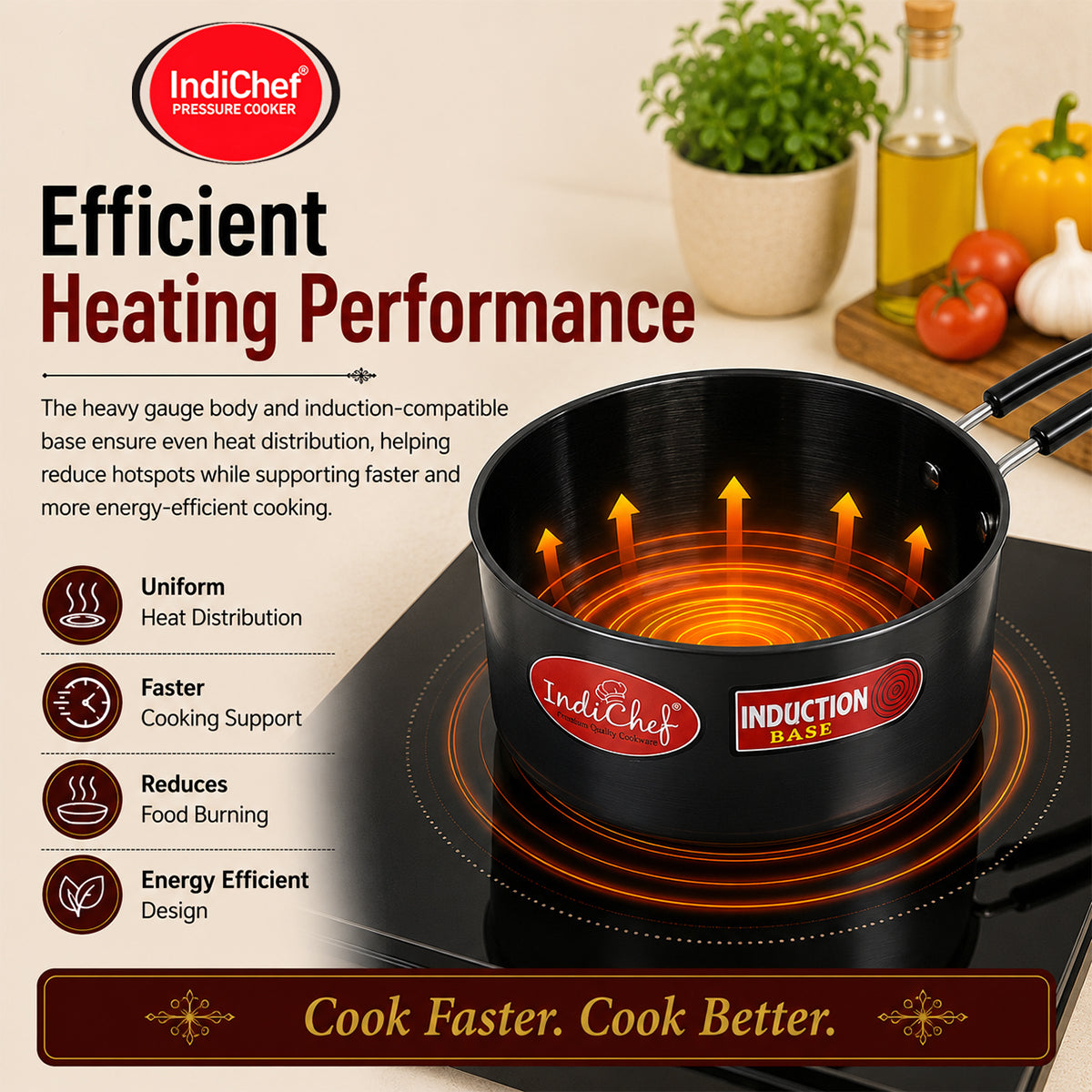 IndiChef Hard Anodised Saucepan with Lid | Induction Friendly