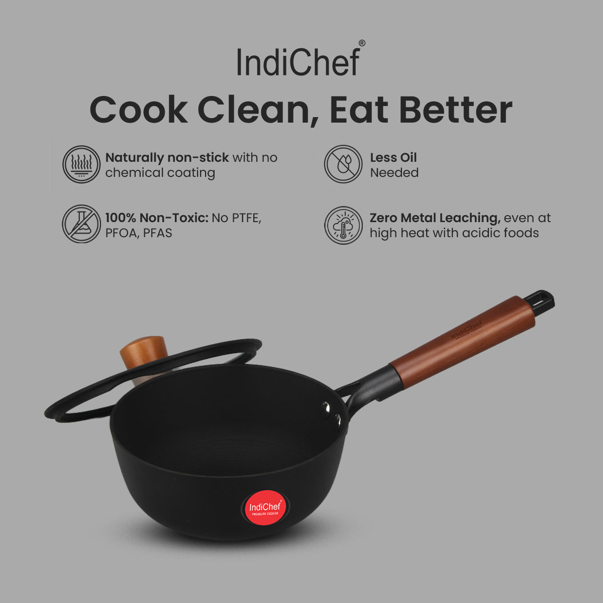 IndiChef Cast Iron Sauce Pan with Cover | Induction Friendly