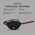 IndiChef Cast Iron Deep Wok With Cover | Induction Friendly