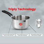 Indichef Triply Steel Saucepan with Lid | Induction Friendly