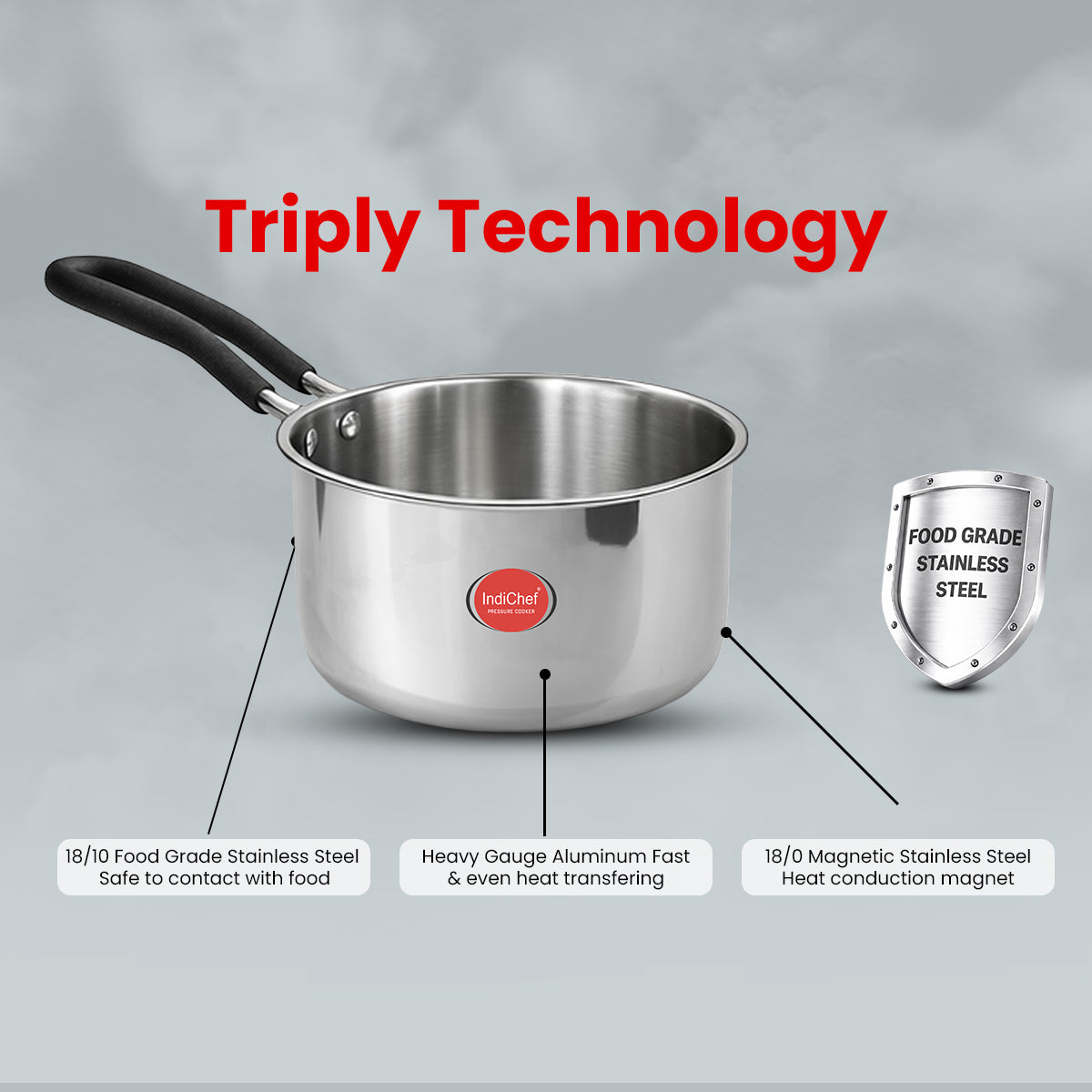 Indichef Triply Steel Saucepan with Lid | Induction Friendly