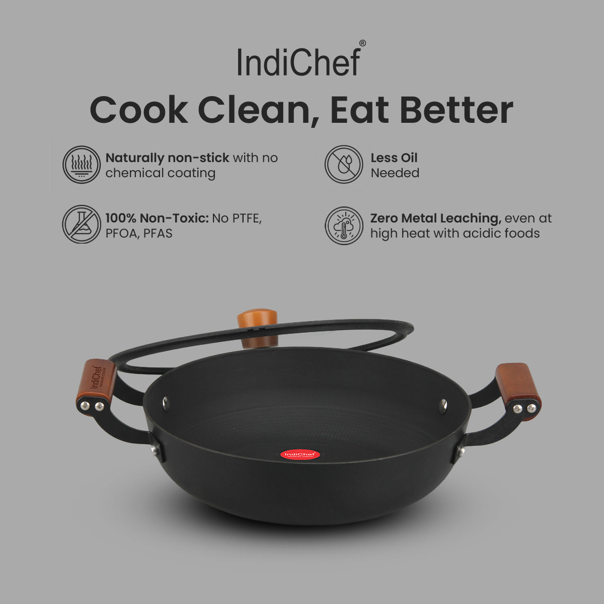 IndiChef Cast Iron Shallow Casserole with Cover | Induction Friendly