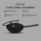 IndiChef Cast Iron Deep Frying Pan with Cover | Induction Friendly