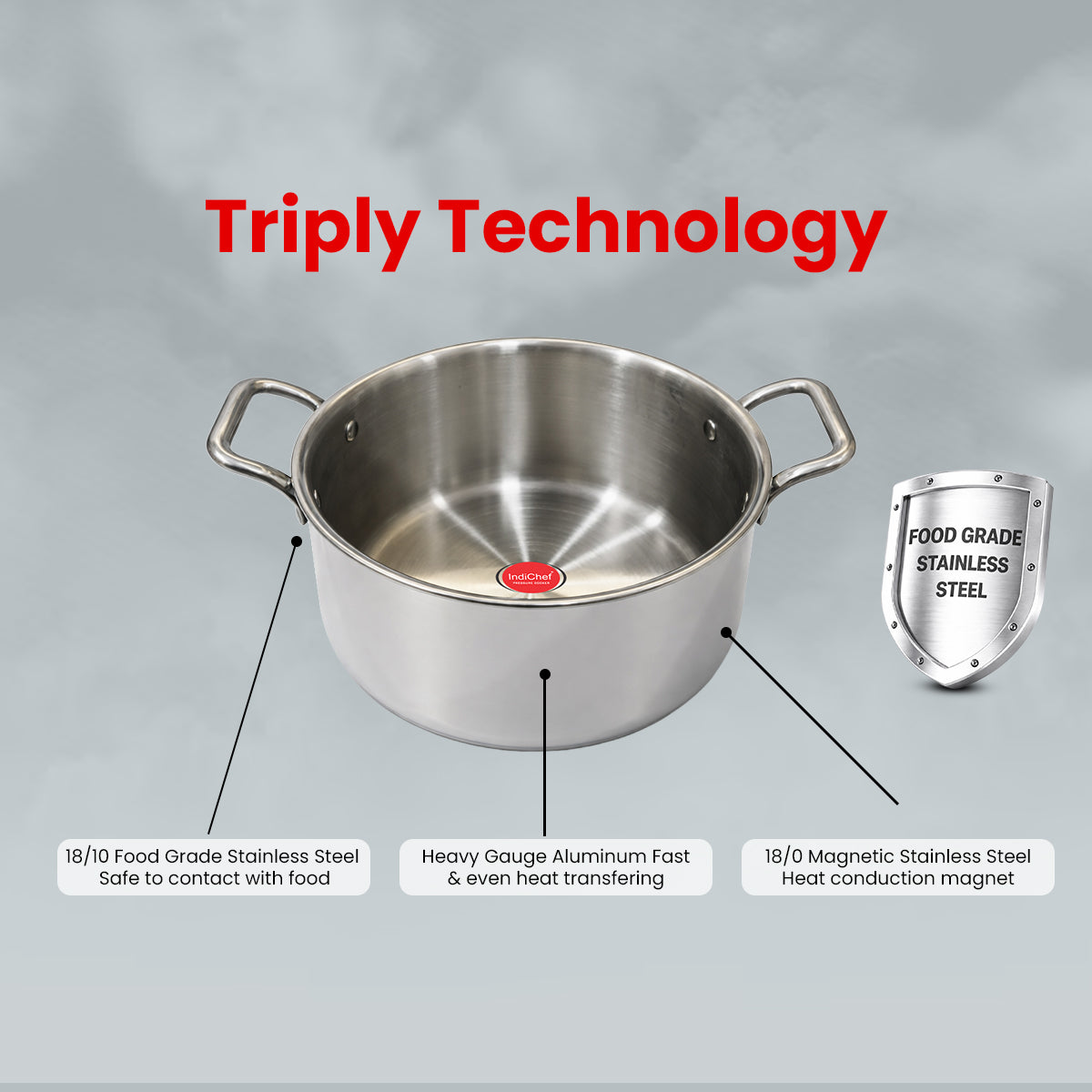 IndiChef Tri-Ply Steel Casserole | Induction Friendly