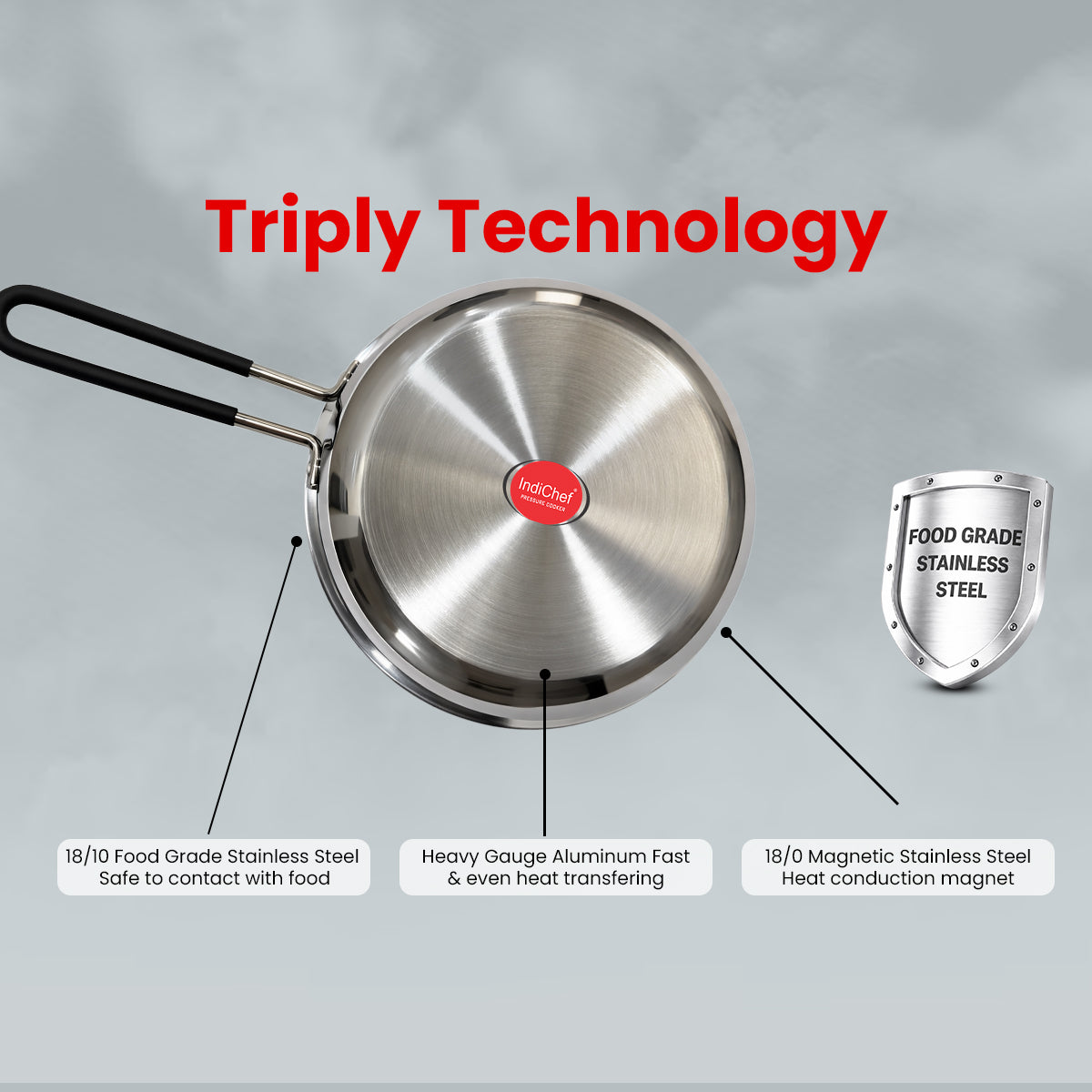 IndiChef Tri-Ply Steel Fry Pan | Induction Friendly