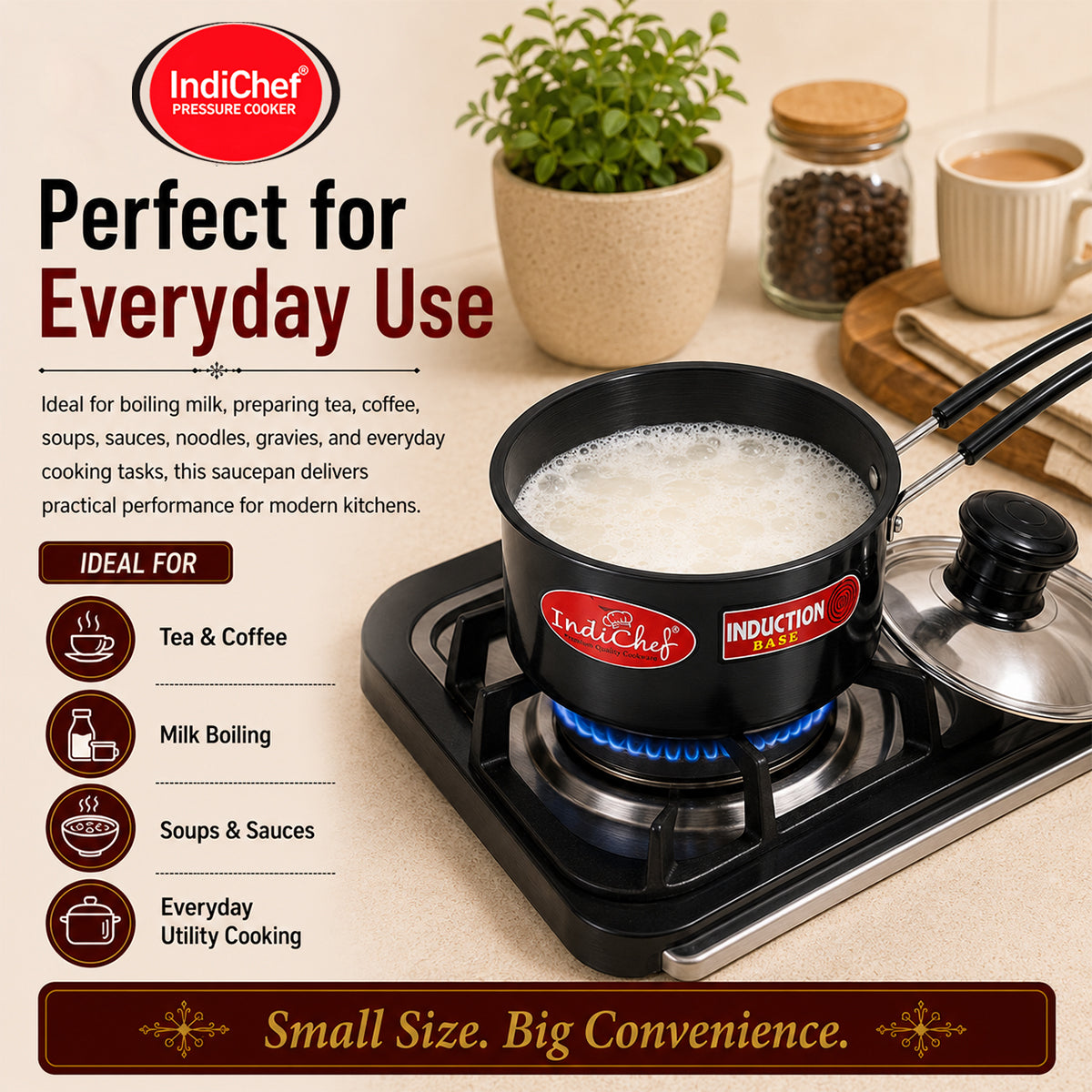 IndiChef Hard Anodised Saucepan with Lid | Induction Friendly