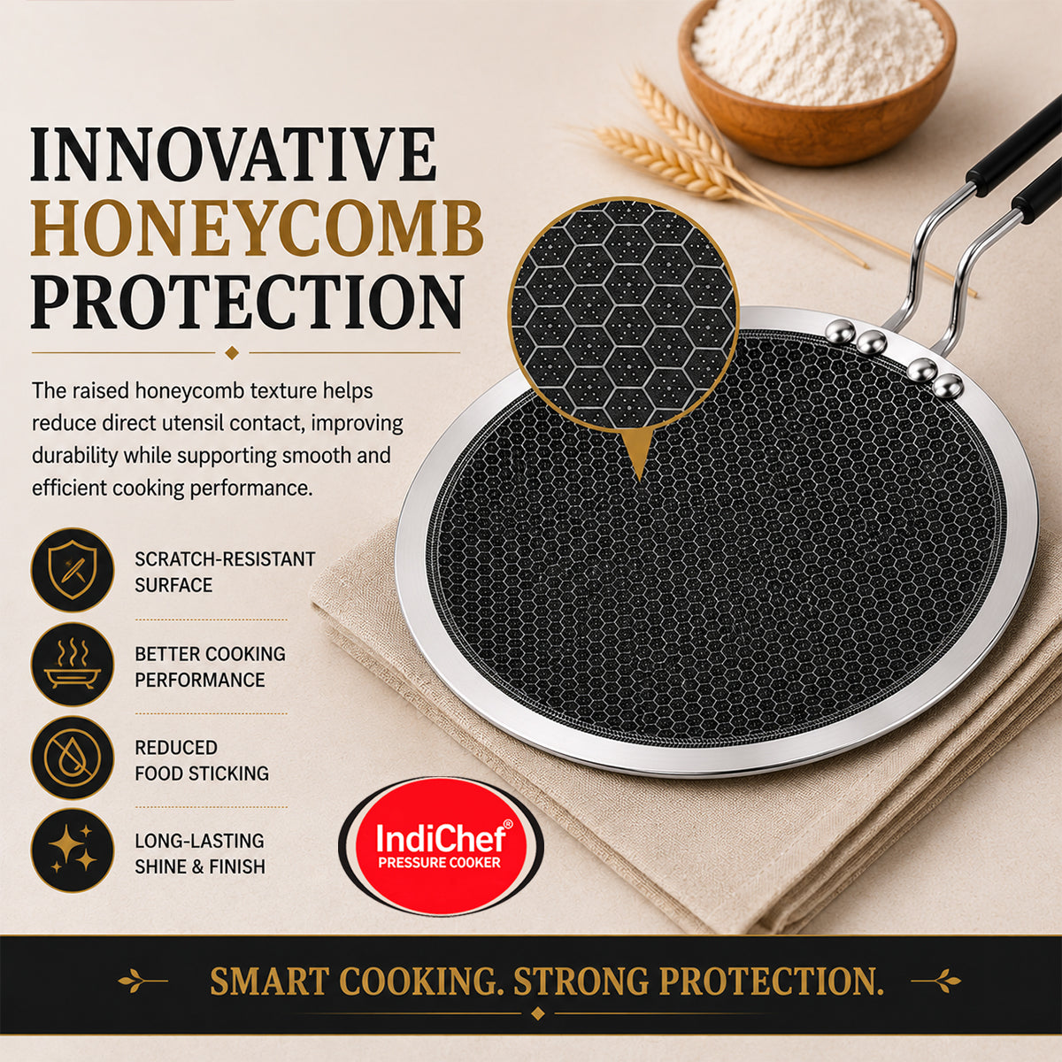 IndiChef Tri-ply Honeycomb Roti Tawa | Induction Friendly