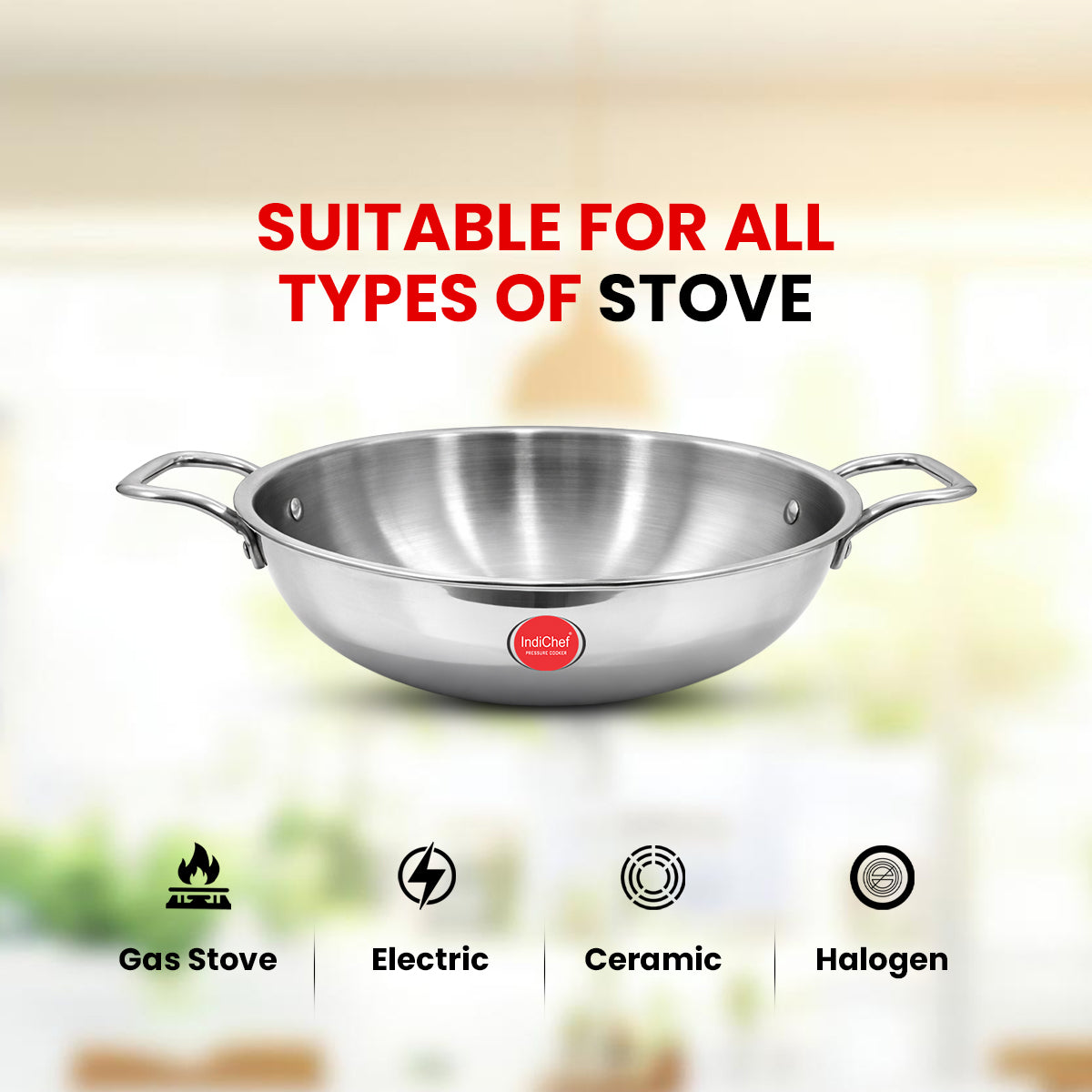 IndiChef Tri-Ply Steel Kadahi/Kadhai | Induction Friendly