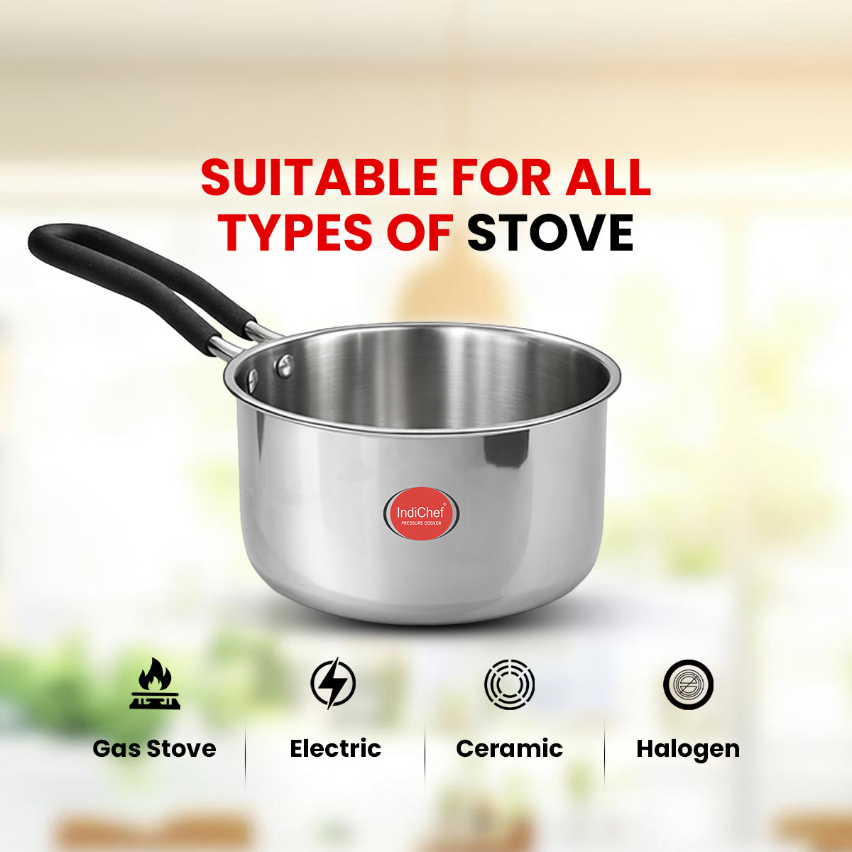 Indichef Triply Steel Saucepan with Lid | Induction Friendly
