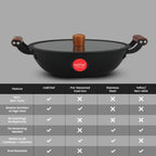 IndiChef Cast Iron Kadahi Cooking Pan with Lid | Induction Friendly