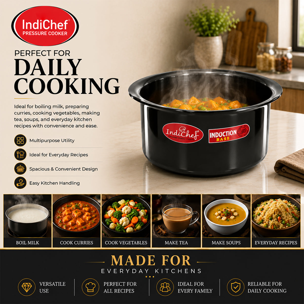 IndiChef Hard Anodised Tope/Bhagona | Induction Friendly