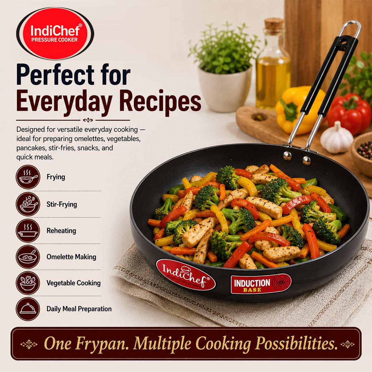 IndiChef Hard Anodised Frypan with Lid | Induction Friendly
