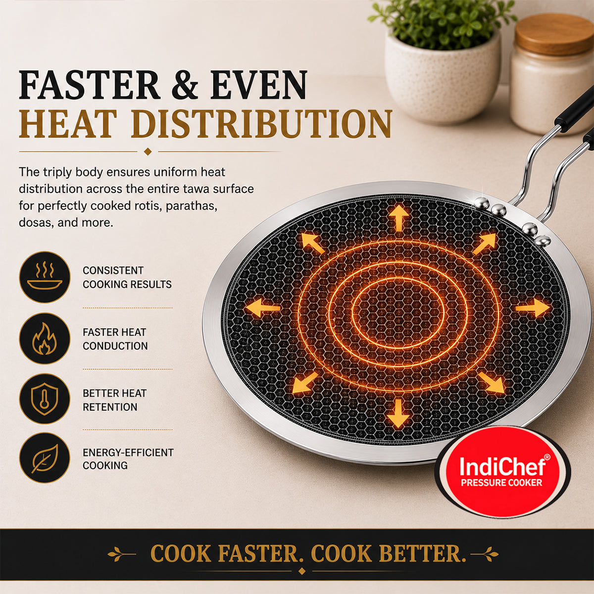 IndiChef Tri-ply Honeycomb Roti Tawa | Induction Friendly