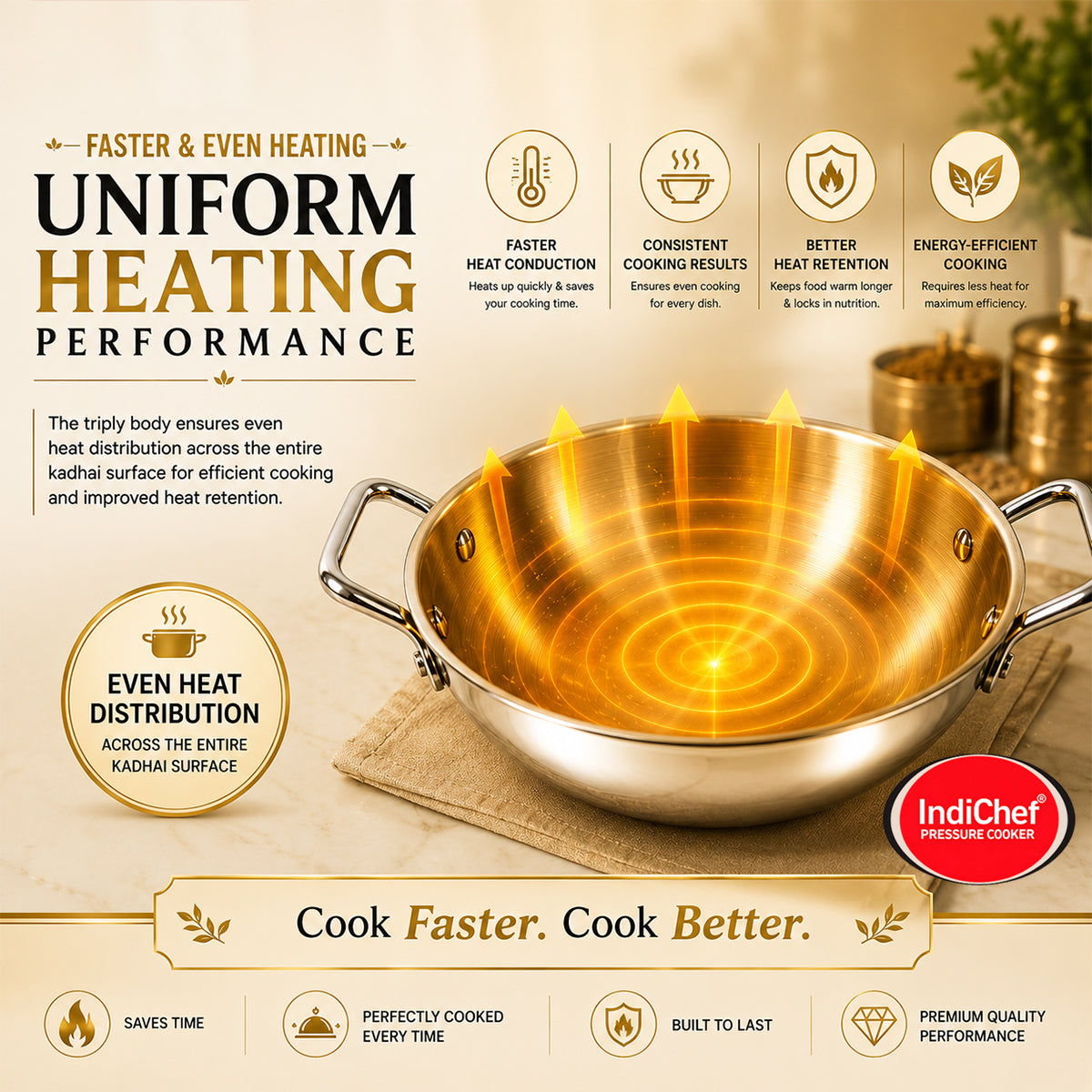 IndiChef Tri-ply Brass Kadahi | Induction Friendly