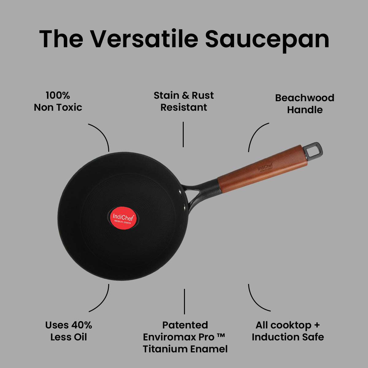 IndiChef Cast Iron Sauce Pan with Cover | Induction Friendly