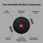IndiChef Cast Iron Shallow Casserole with Cover | Induction Friendly