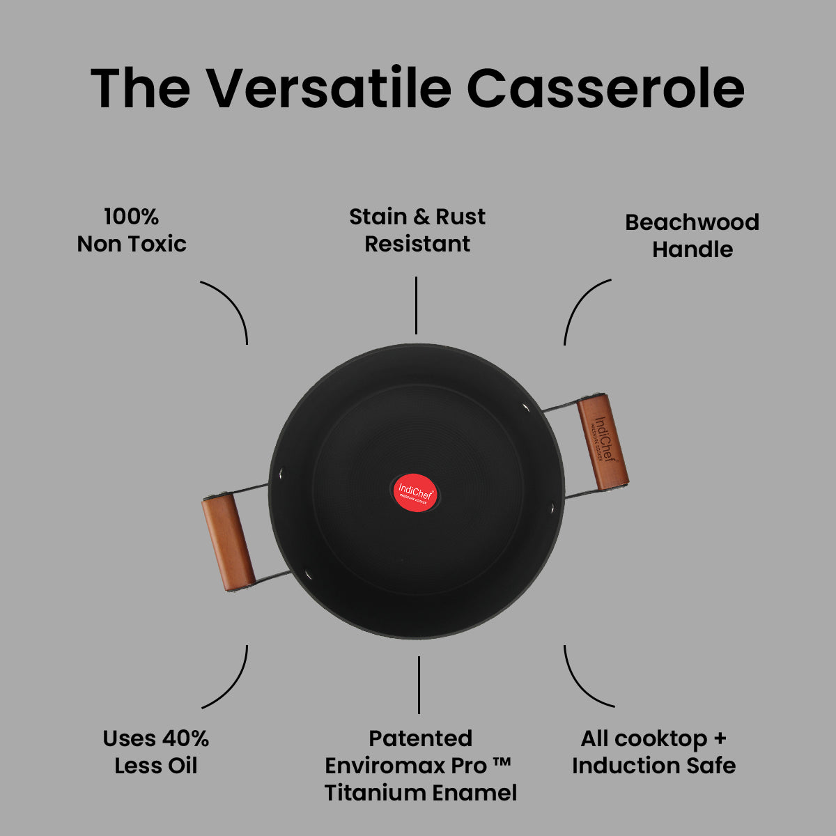 IndiChef Cast Iron Casserole With Cover | Induction Friendly