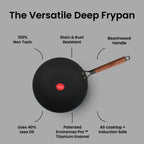 IndiChef Cast Iron Deep Frying Pan with Cover | Induction Friendly