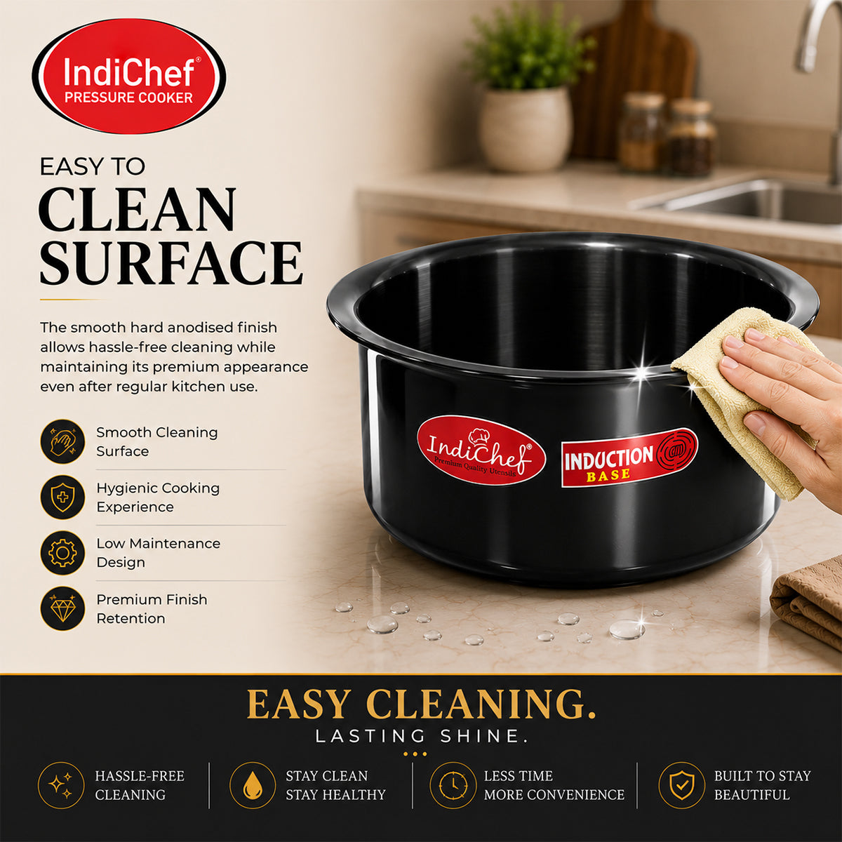 IndiChef Hard Anodised Tope/Bhagona | Induction Friendly