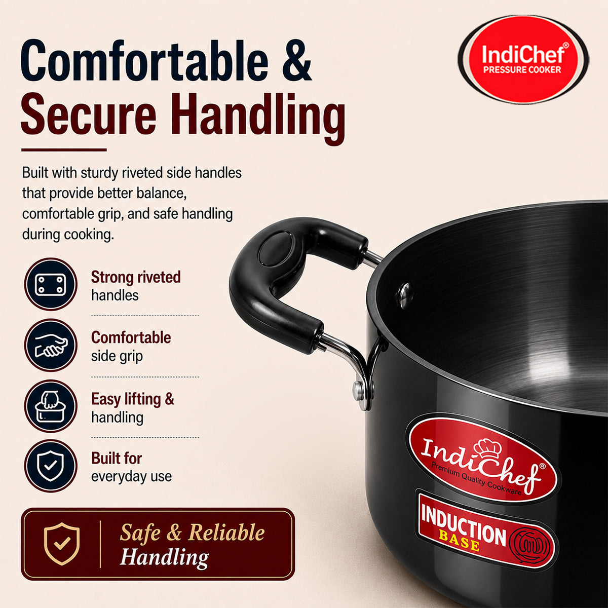 IndiChef Hard Anodised casserole with Lid | Induction Friendly