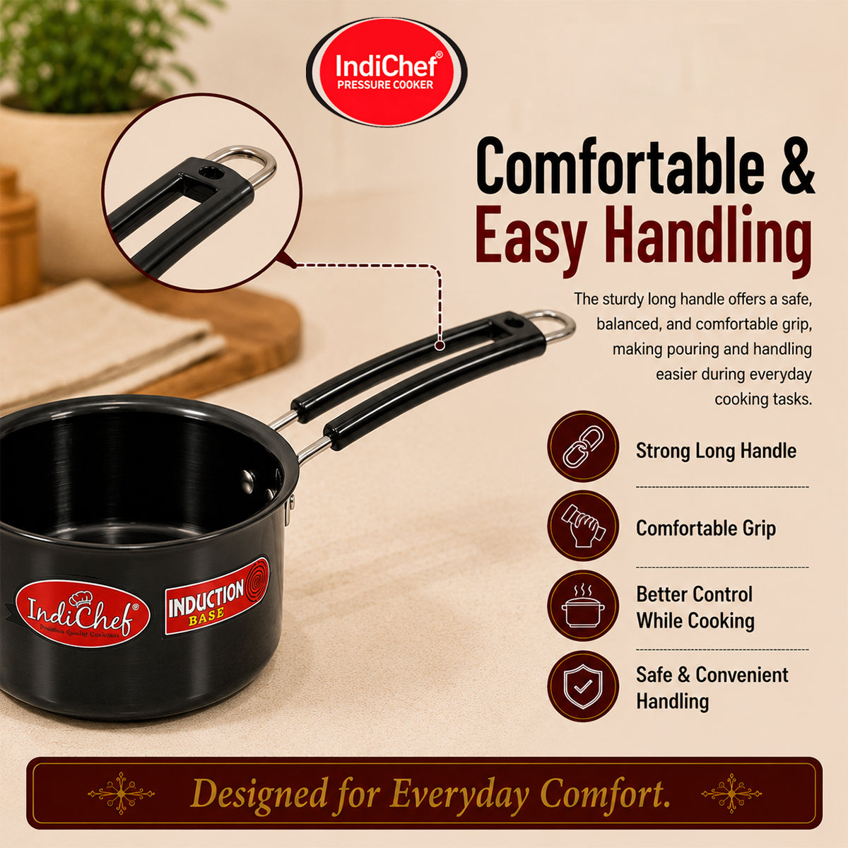 IndiChef Hard Anodised Saucepan with Lid | Induction Friendly