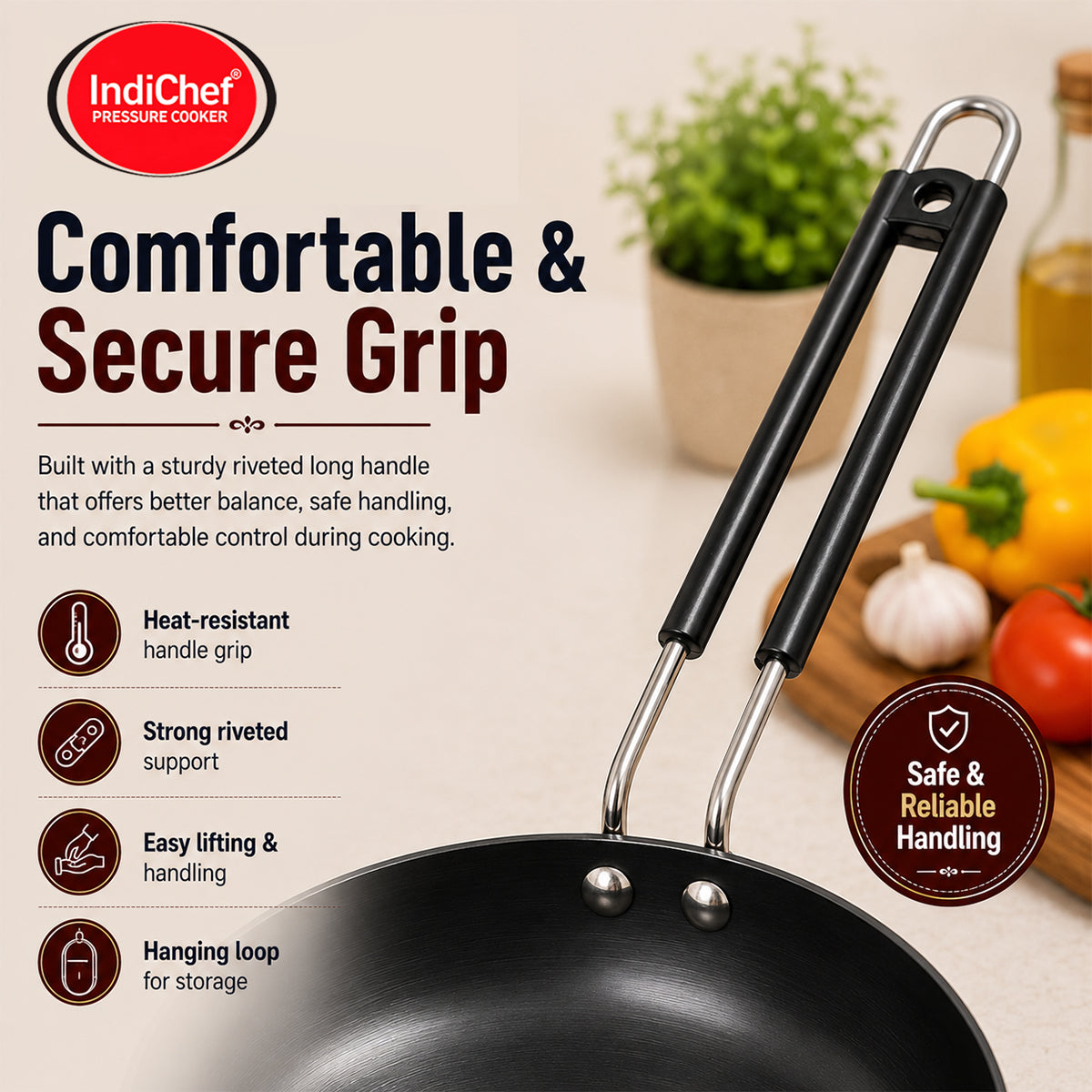 IndiChef Hard Anodised Frypan with Lid | Induction Friendly