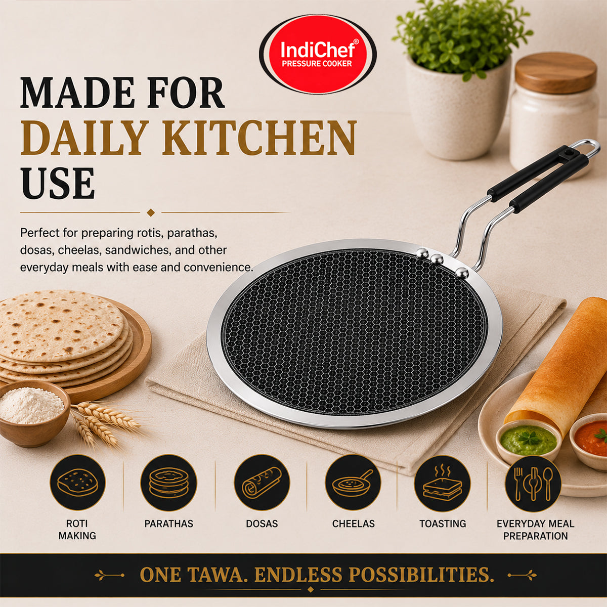 IndiChef Tri-ply Honeycomb Roti Tawa | Induction Friendly