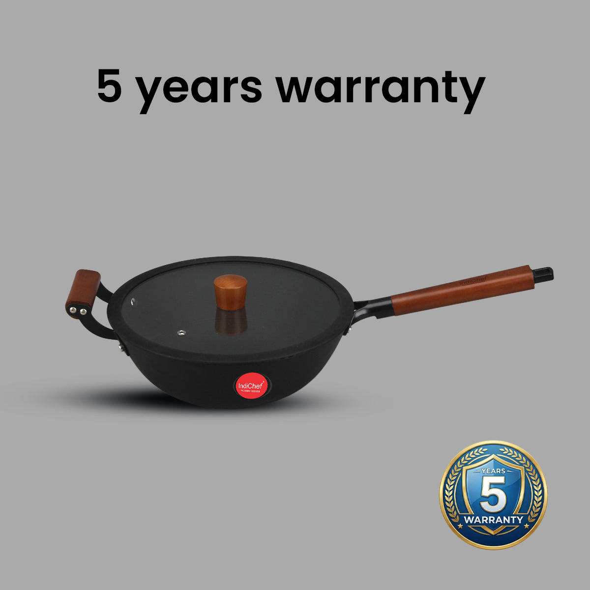 IndiChef Cast Iron Deep Wok With Cover | Induction Friendly