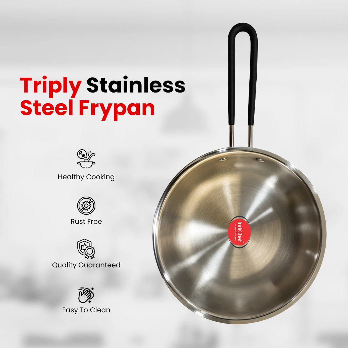 IndiChef Tri-Ply Steel Fry Pan | Induction Friendly