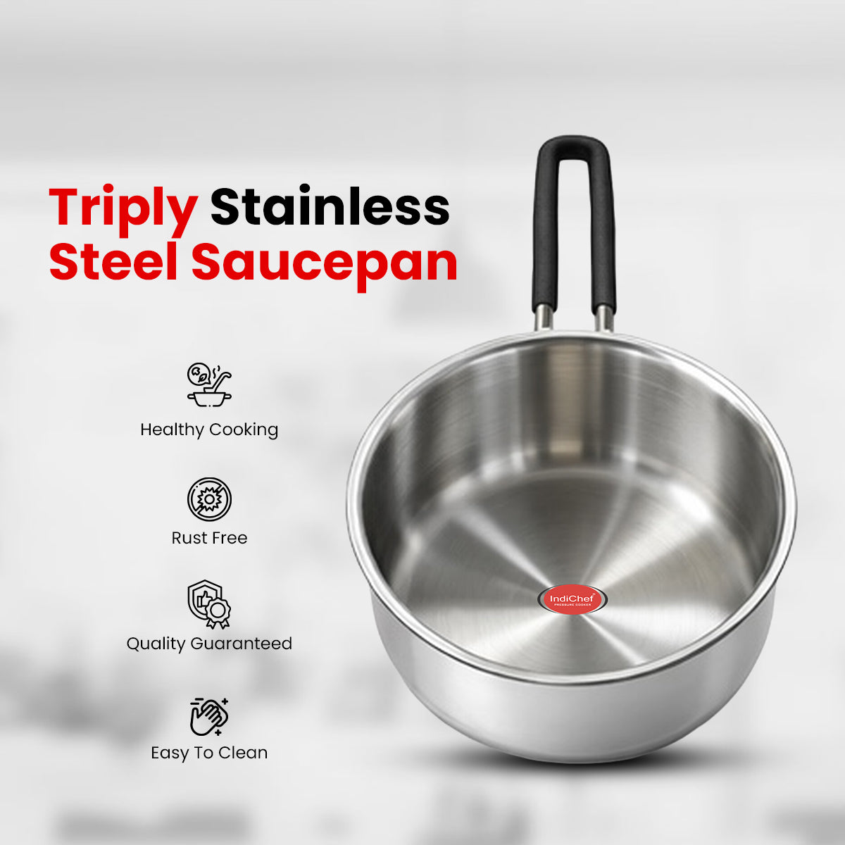 Indichef Triply Steel Saucepan with Lid | Induction Friendly