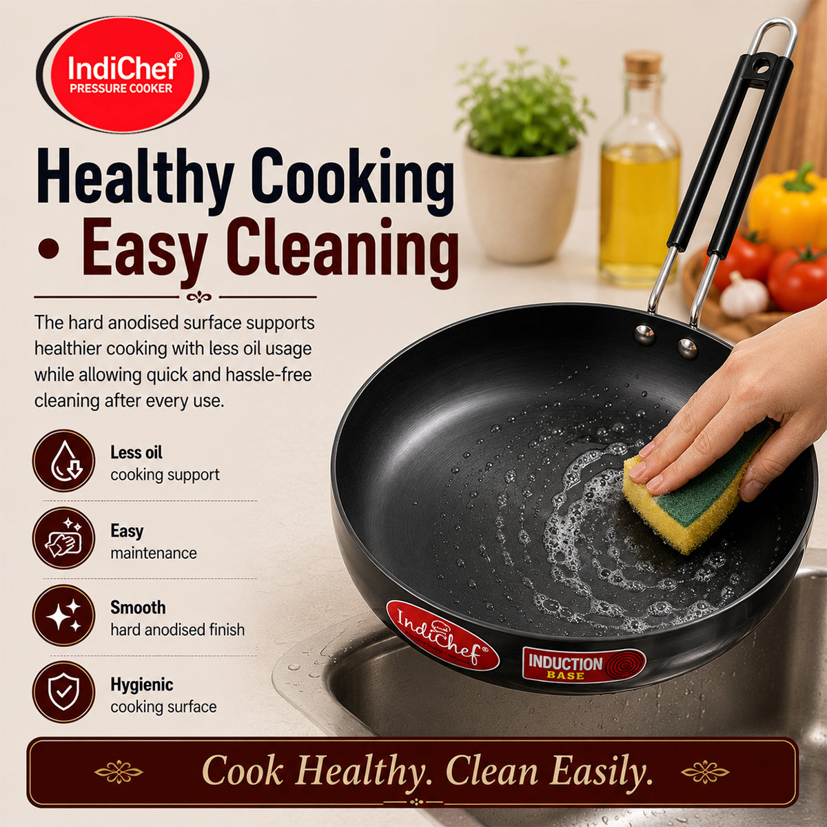 IndiChef Hard Anodised Frypan with Lid | Induction Friendly