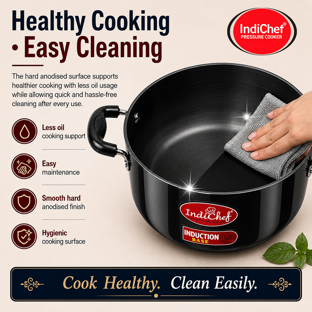 IndiChef Hard Anodised casserole with Lid | Induction Friendly