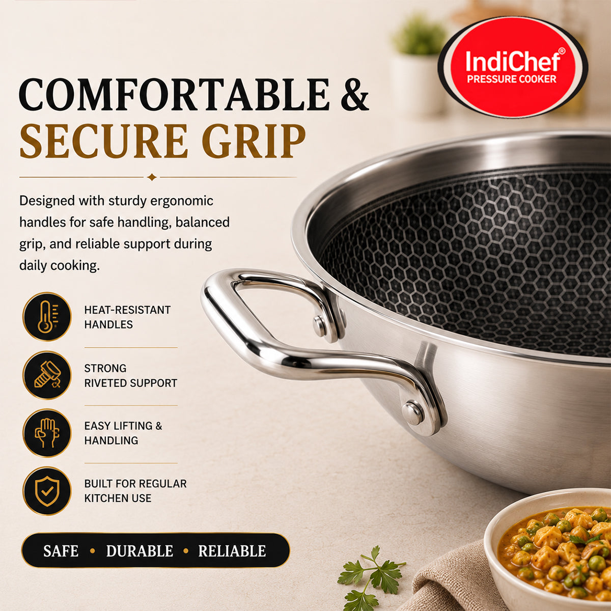 IndiChef Tri-ply Honeycomb kadahi/kadhai with Lid | Induction Friendly