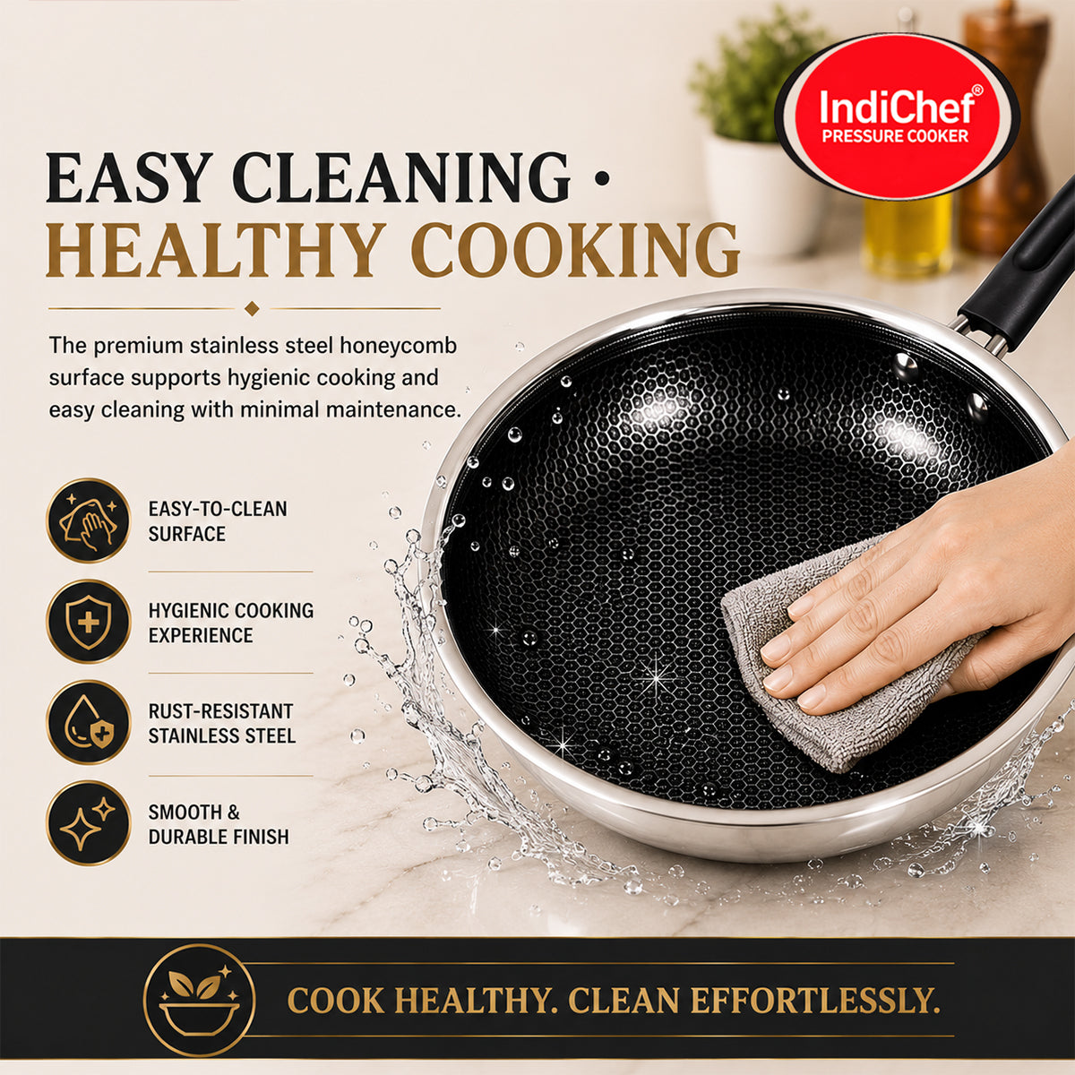 IndiChef Tri-ply Honeycomb Fry Pan with Lid | Induction Friendly