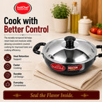 IndiChef Hard Anodised Kadhai with Lid | Induction Friendly