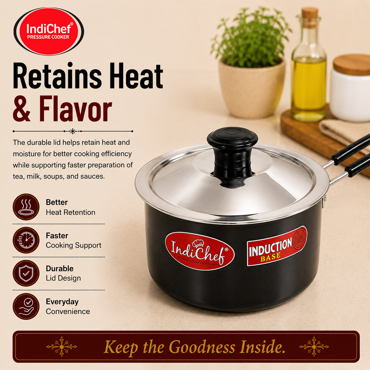 IndiChef Hard Anodised Saucepan with Lid | Induction Friendly