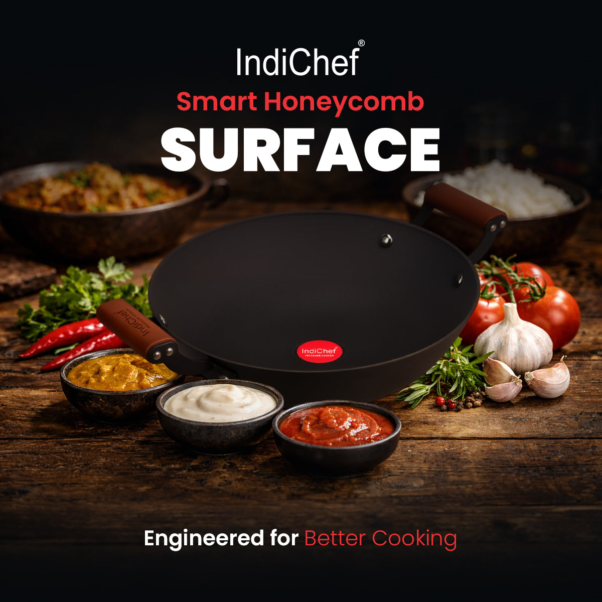 IndiChef Cast Iron Kadahi Cooking Pan with Lid | Induction Friendly